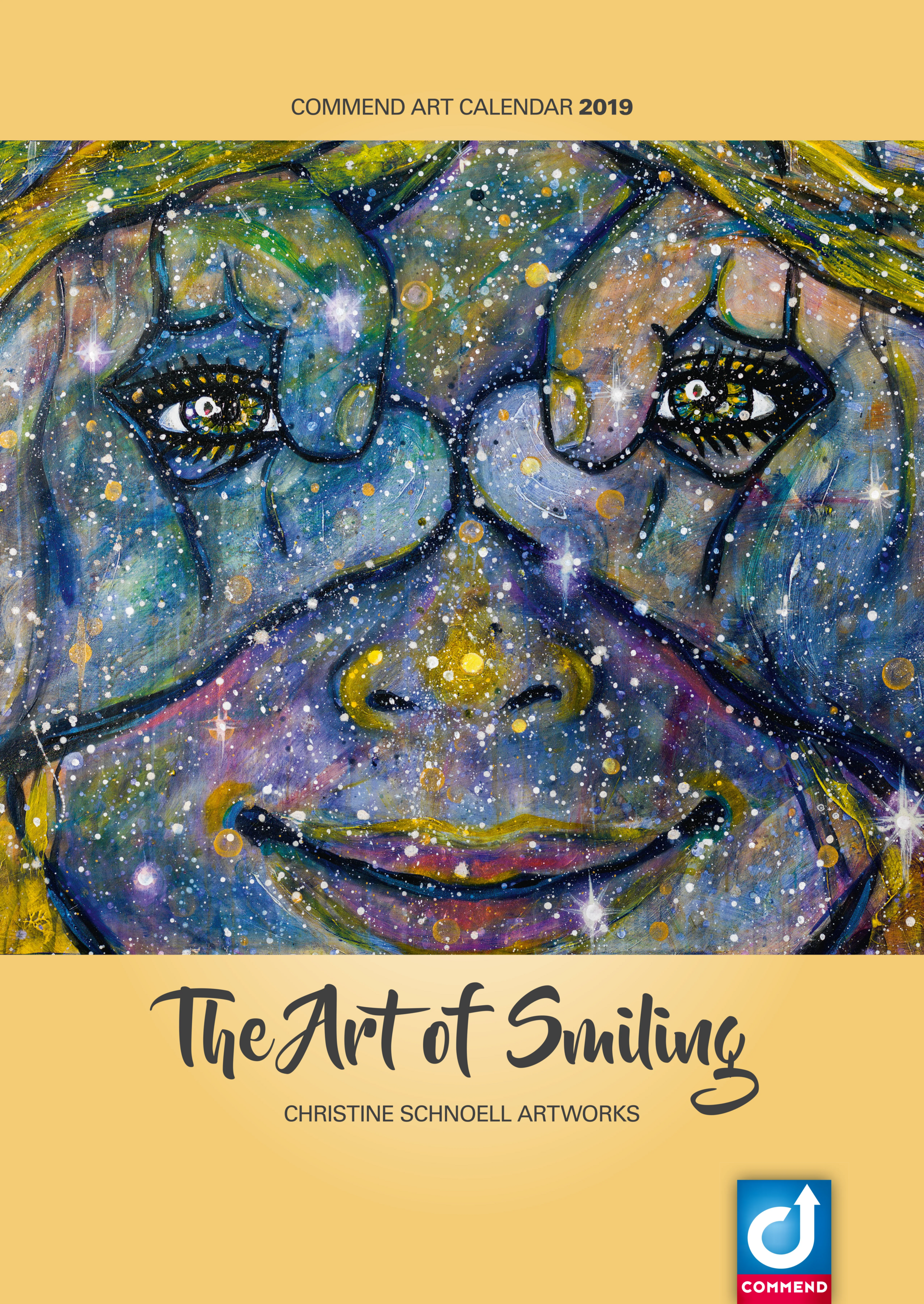 Commend Art Calendar 2019: The Art of Smiling Commend Art Calendar 2019 cover with abstract smiling face artwork by Christine Schnoell.