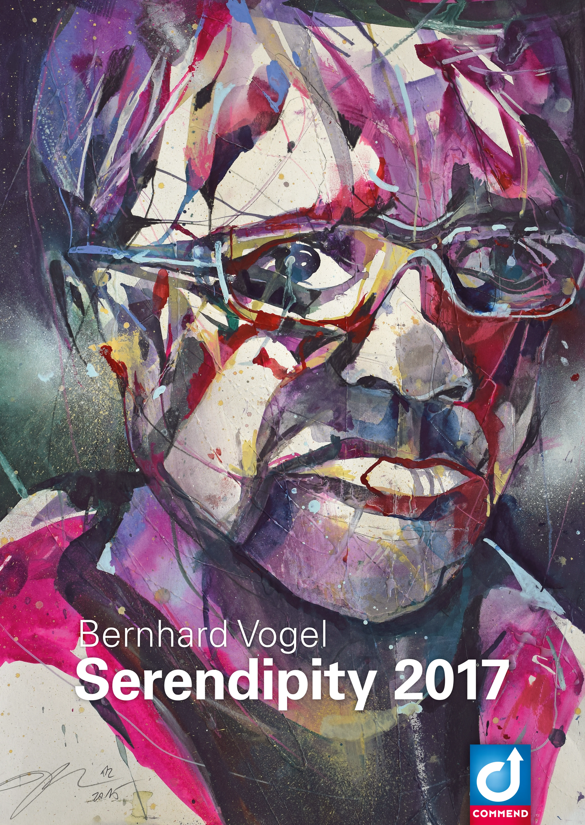 Bernhard Vogel: Serendipity 2017 Art Abstract portrait by Bernhard Vogel for 'Serendipity 2017', featuring vibrant colours and the COMMEND logo.