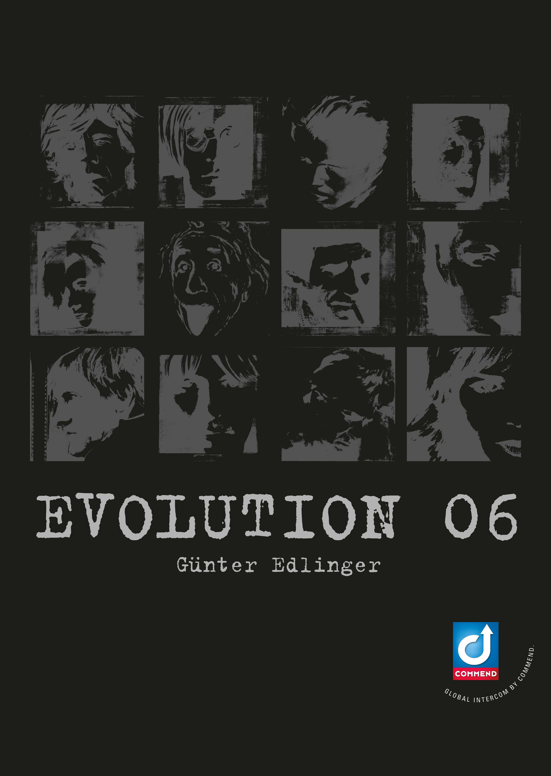 Evolution 06 Album/Book Cover Cover for 'Evolution 06' by G. Edlinger with 12 distressed faces and Commend global intercom logo.