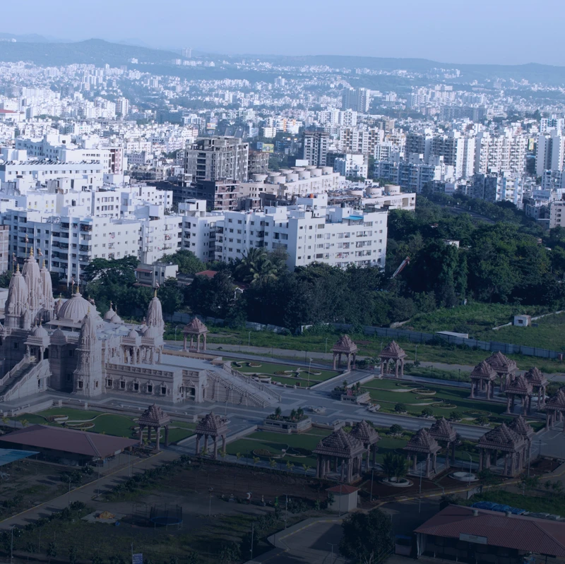 City Pune | Safer urban areas with smart communication solutions Aerial view of Pune city featuring safer urban areas with modern communication systems