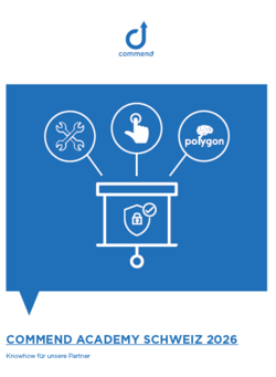 Commend Academy Schweiz 2026 Graphic showing Commend Academy Schweiz 2026 training for partners, focusing on secure communication solutions.