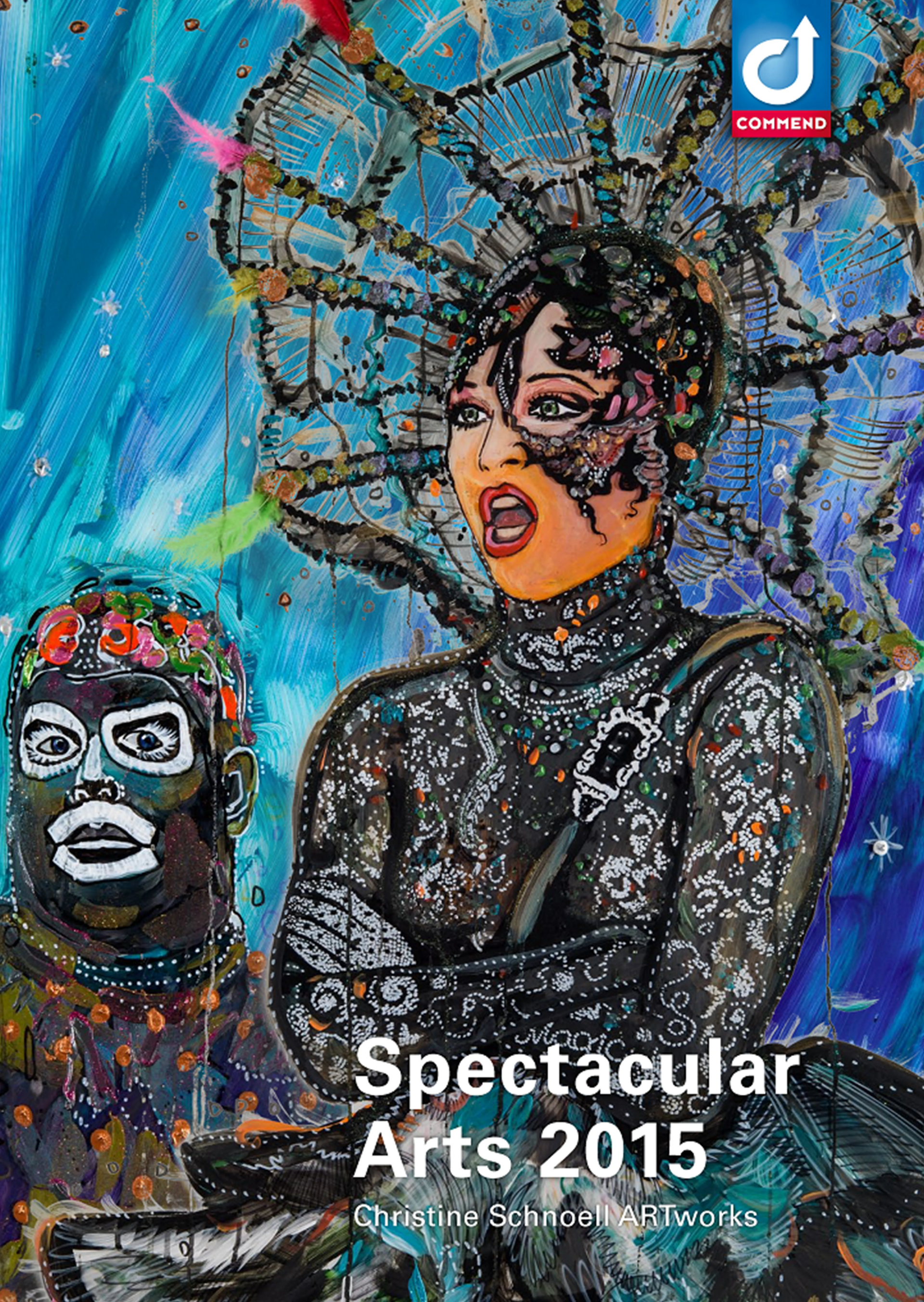 Spectacular Arts 2015 by C. Schnoell Vibrant painting 'Spectacular Arts 2015' by C. Schnoell with two figures and COMMEND logo.